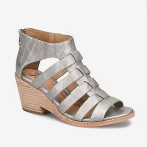 Sofft Sunny Wedge Sandal Silver Metallic Leather Women’s 6.5 Strappy Heel Shoes